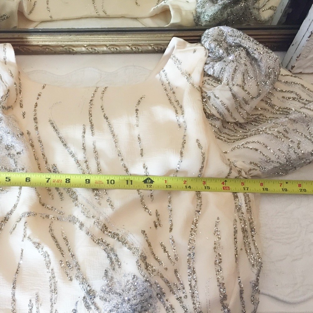 NWT Alyce Designs Vintage white and silver beaded gown - Picture 11 of 16